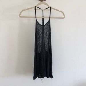 Free people black low cut back tank with lace